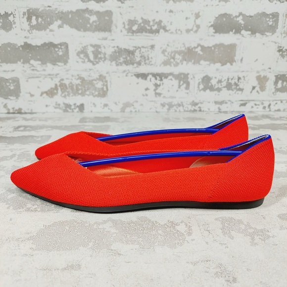 NEW Rothy's The Flat Red Knit Pointy Toe Slip On Loafers O528